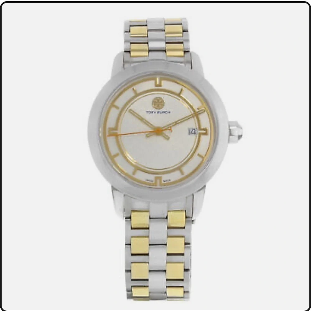 Tory Burch cream dial two tone date steel quartz women’s watch jewelry TRB1014